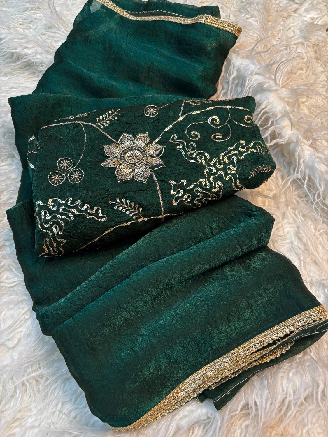 Crush Space Silk Saree with Maggam Work Blouse - SogaSaree Handlooms