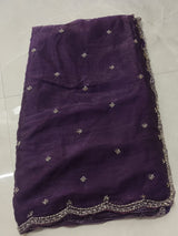 Space Silk Saree with Sugar Beads Work - Purple