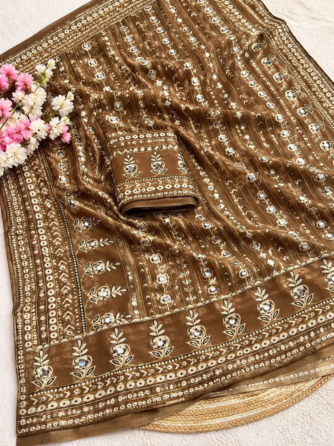 Kareena Kapoor inspired Georgette Saree with Mirror and cutdana Work - SogaSaree Handlooms