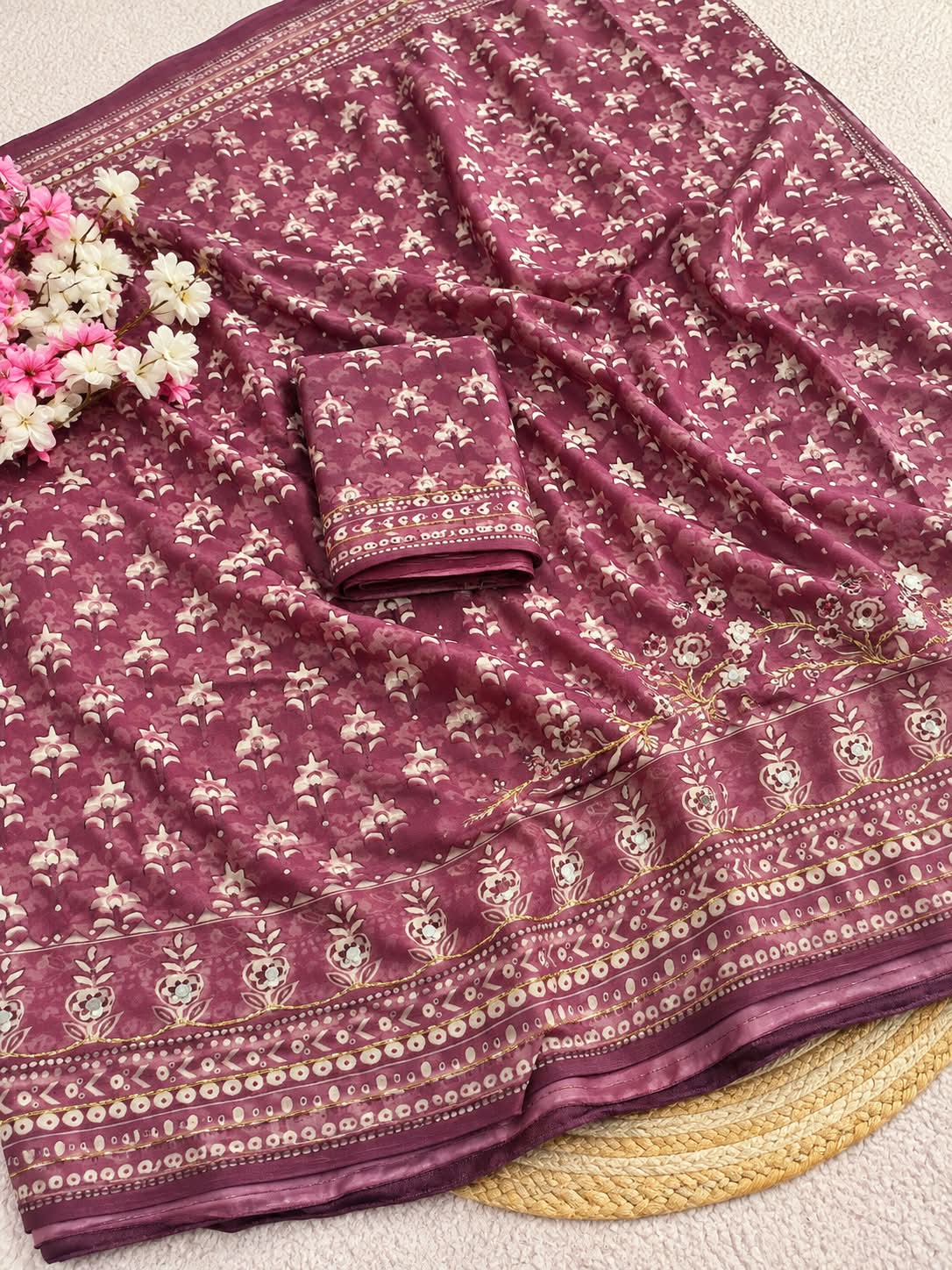 Kareena Kapoor inspired Georgette Saree with Mirror and cutdana Work - SogaSaree Handlooms