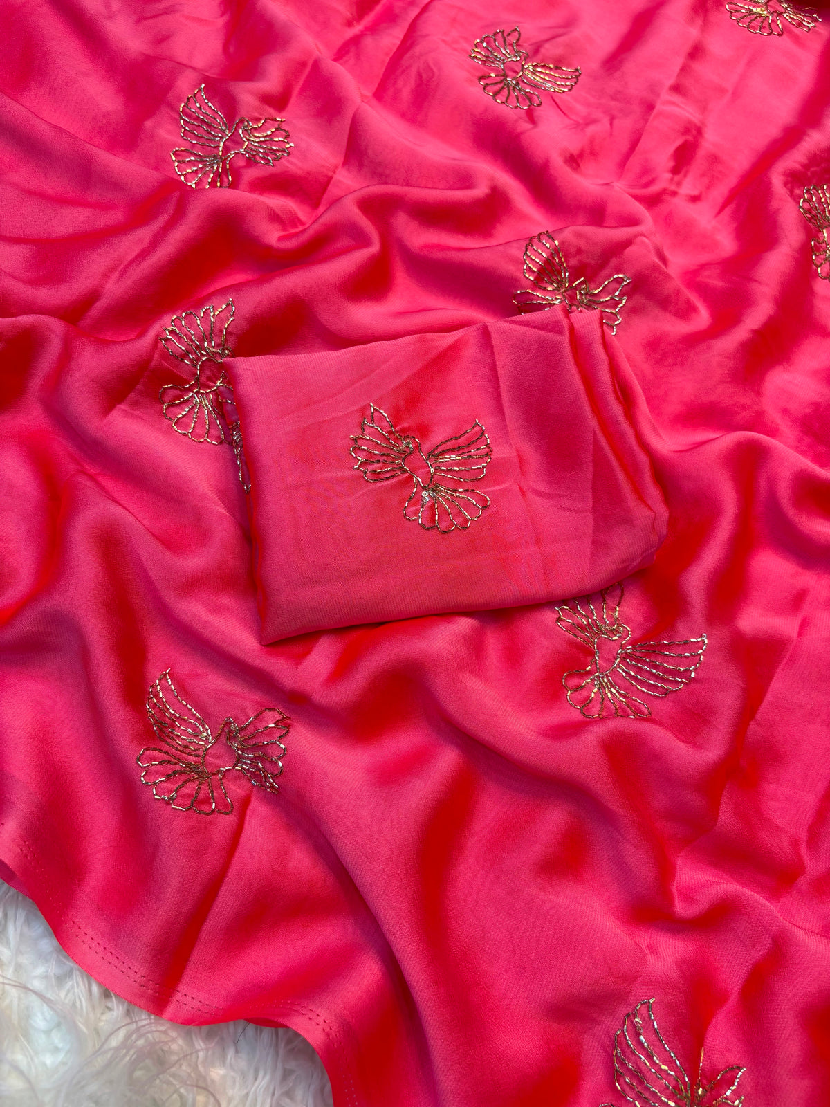 Georgette Saree with Sugarbeads Embroidery Work - Pink