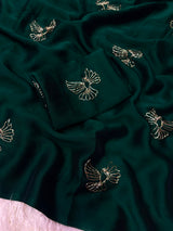 Georgette Saree with Sugarbeads Embroidery Work - Green