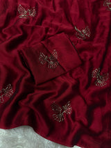 Georgette Saree with Sugarbeads Embroidery Work - Red