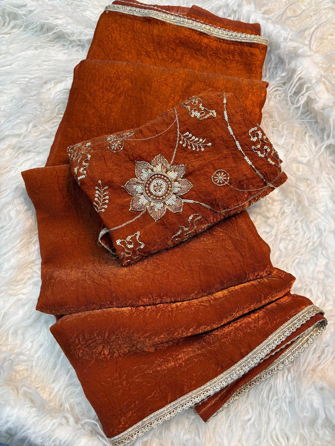Crush Space Silk Saree with Maggam Work Blouse - SogaSaree Handlooms