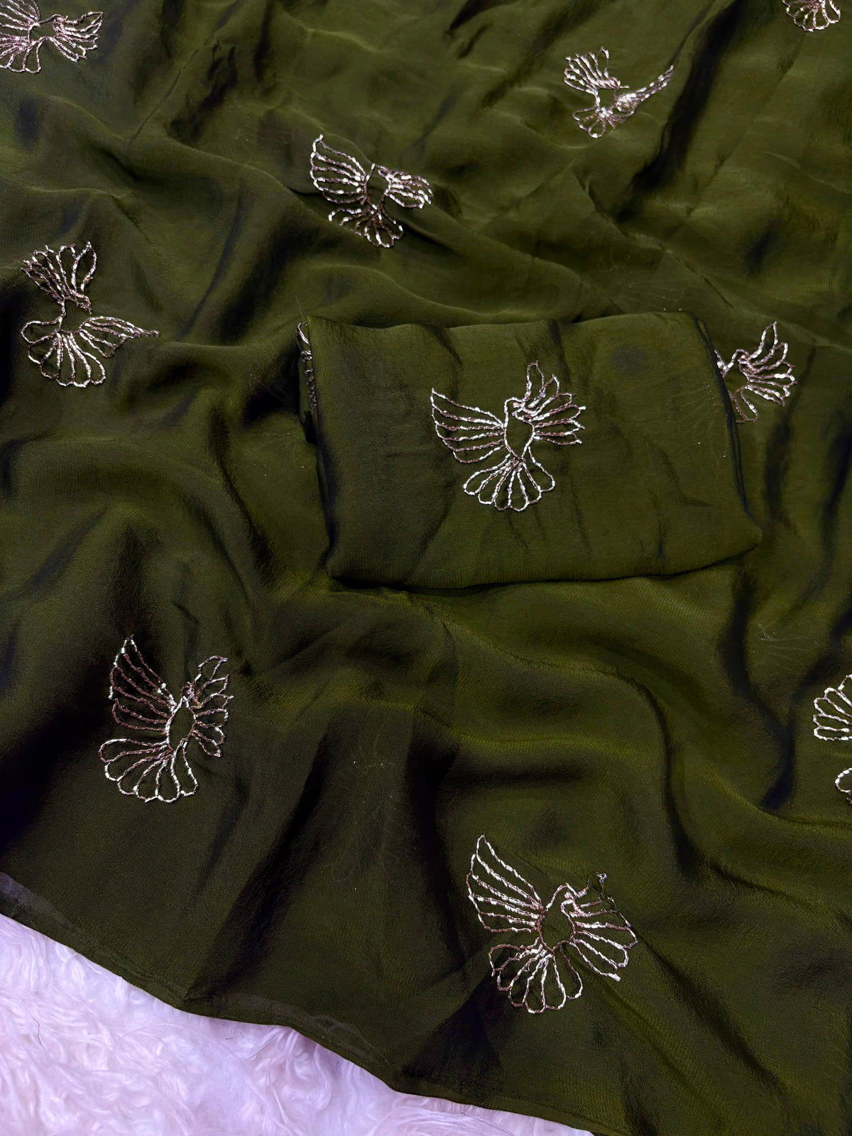 Georgette Saree with Sugarbeads Embroidery Work - Light Green