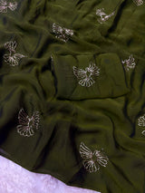 Georgette Saree with Sugarbeads Embroidery Work - Light Green