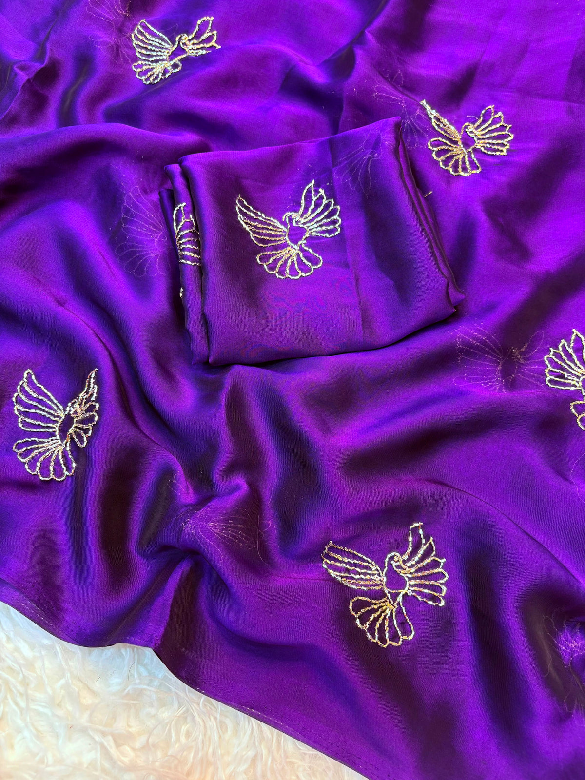 Georgette Saree with Sugarbeads Embroidery Work - Purple