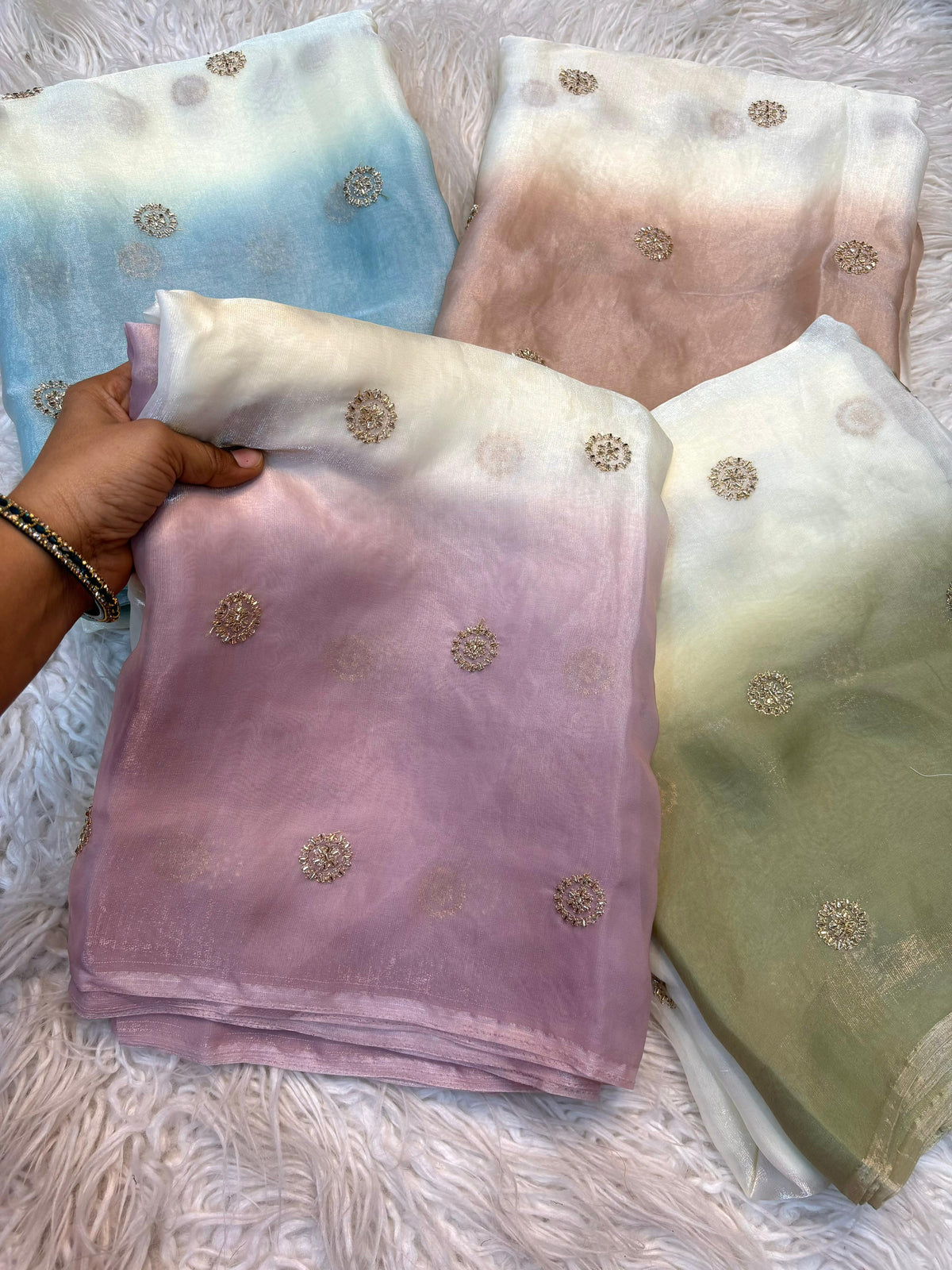 Space Silk Dual Shade Embroidery Work Sarees