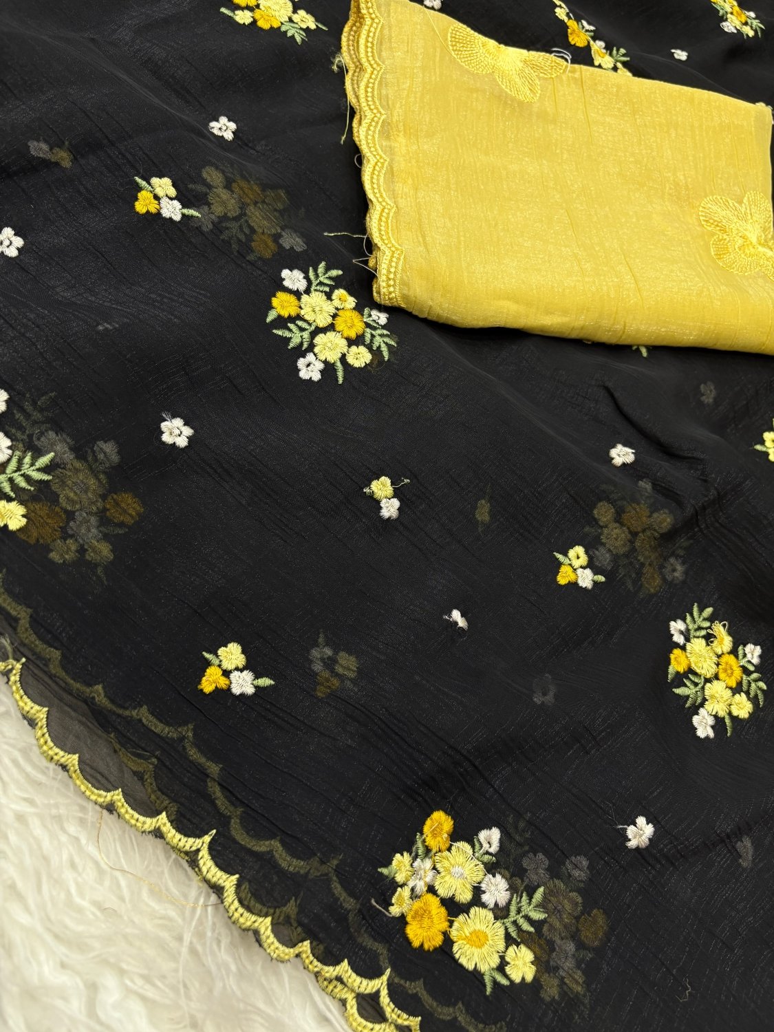 Crush organza embroidery work sarees with contrast blouse - SogaSaree Handlooms