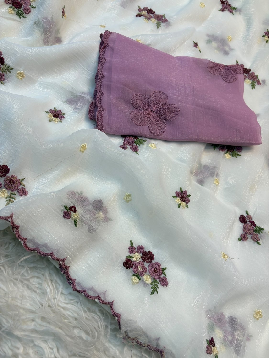 Crush organza embroidery work sarees with contrast blouse - SogaSaree Handlooms