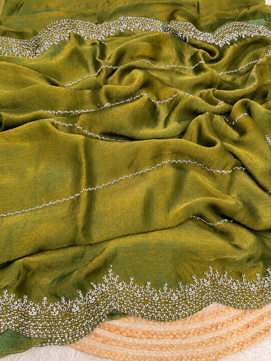 Space Silk Sugar Beads Work Saree