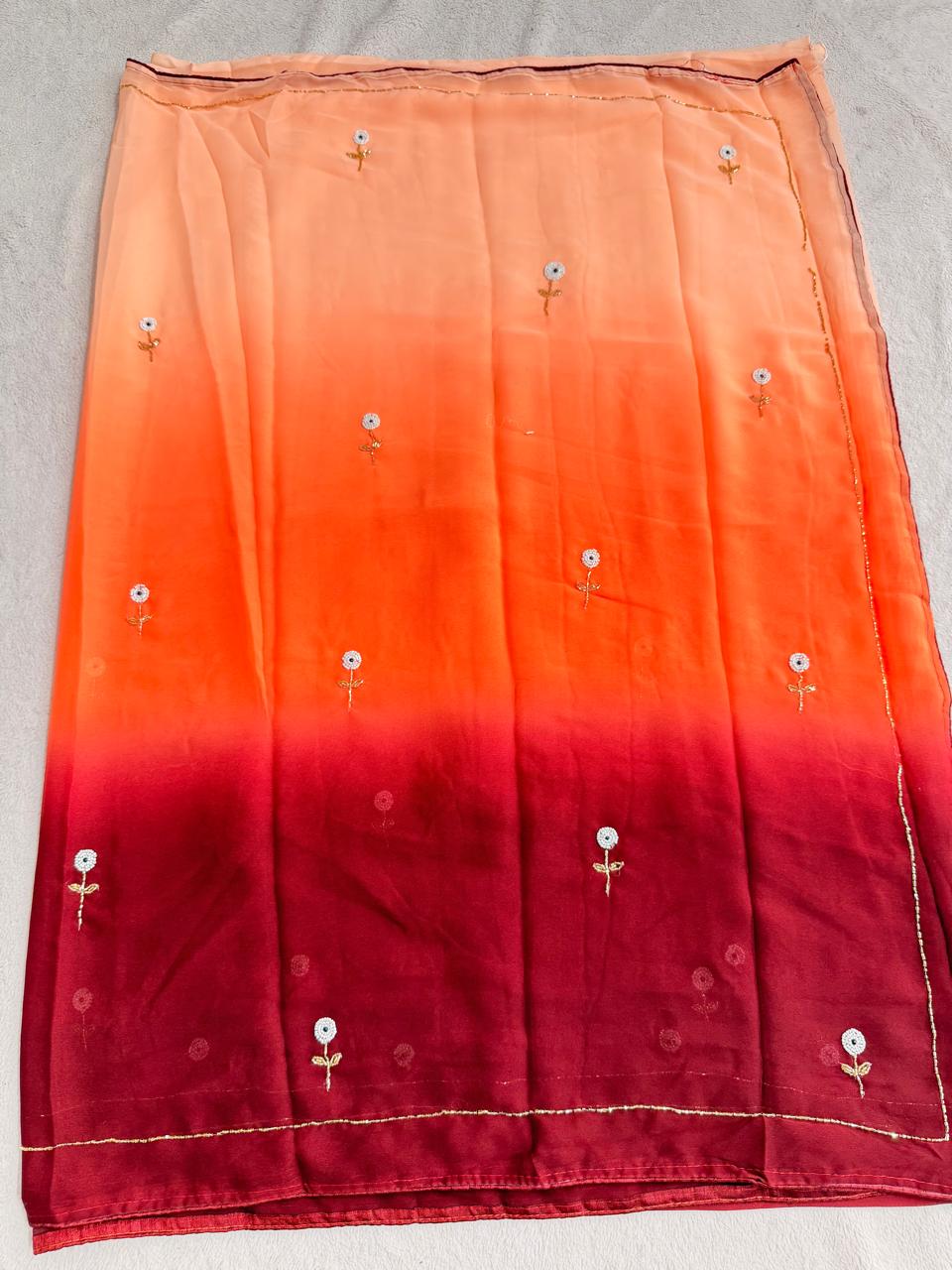 Chiffon Dual shade Sunflower Work saree