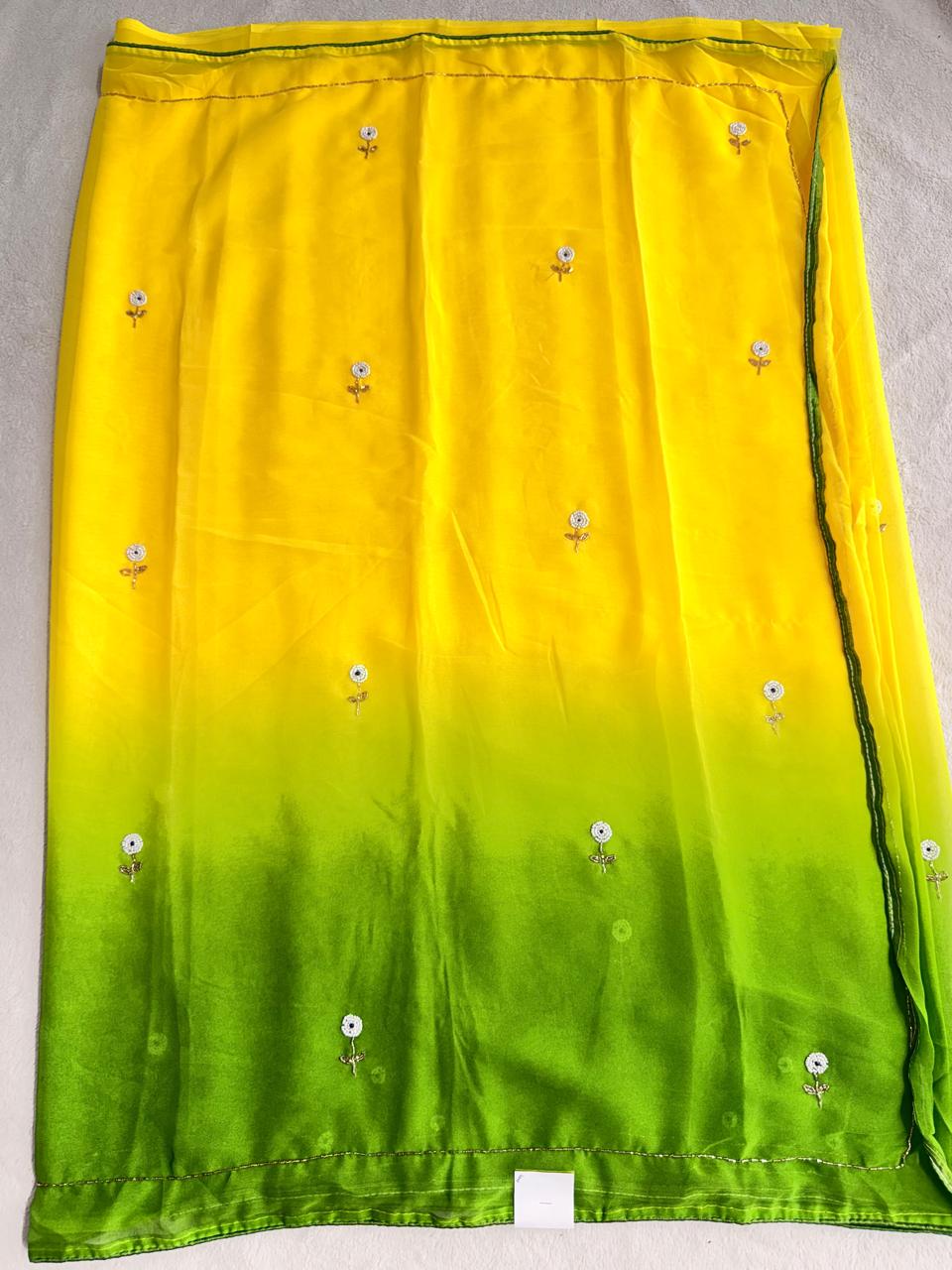 Chiffon Dual shade Sunflower Work saree