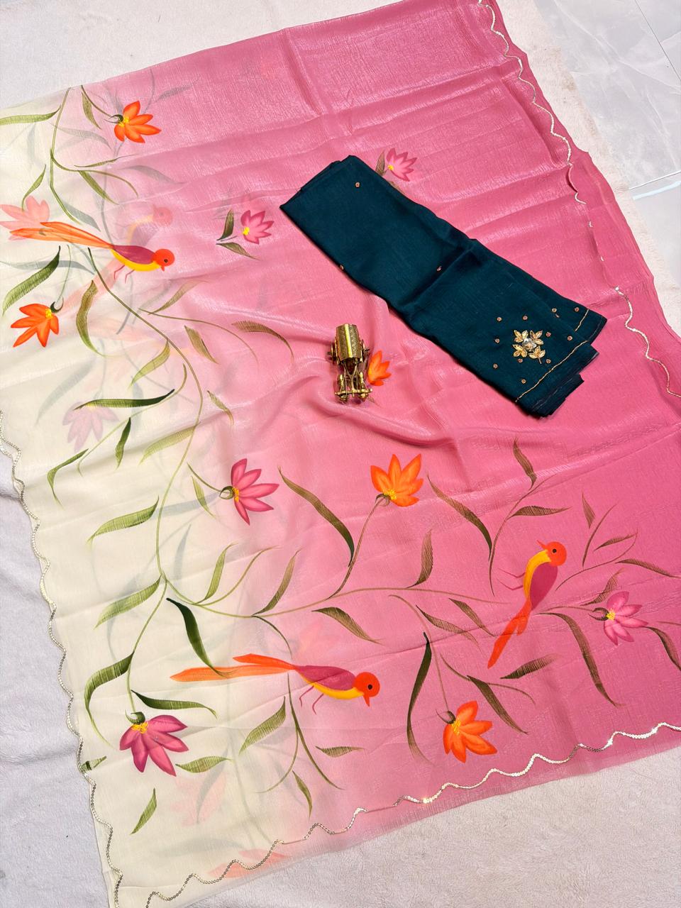 Sheer Organza Dual Shade Brush Paint Saree