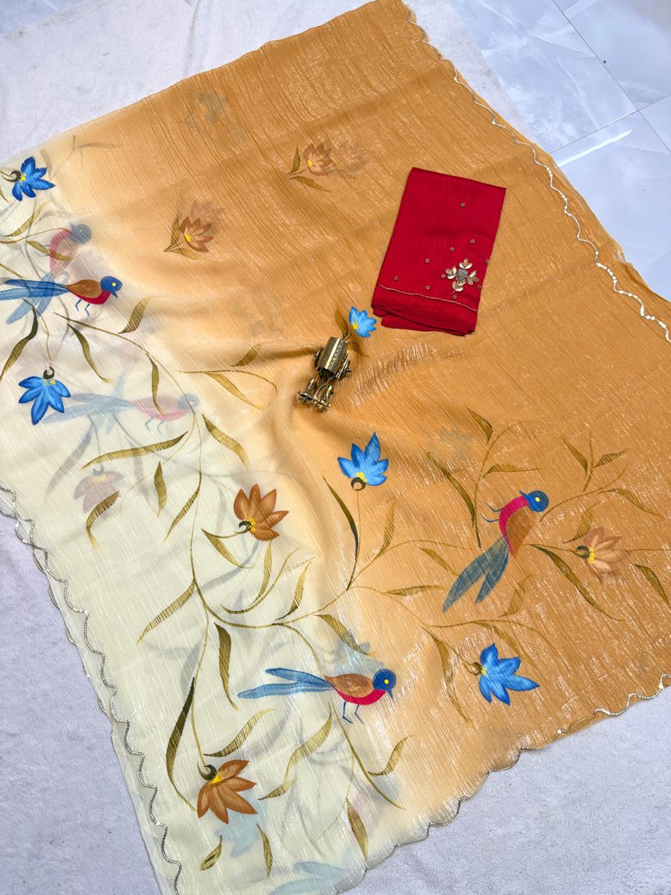 Sheer Organza Dual Shade Brush Paint Saree