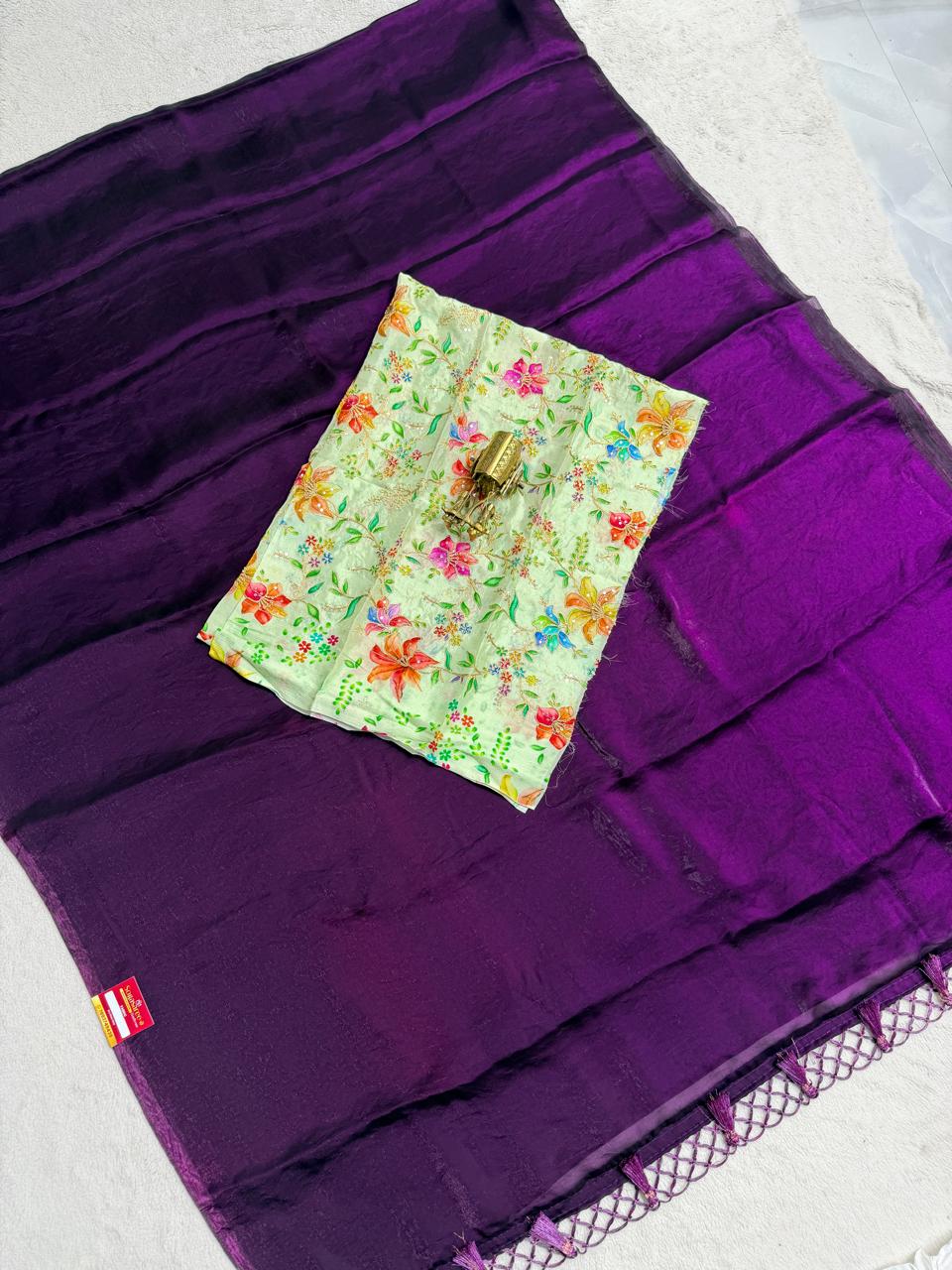 Premium Space silk saree with Chain Work Designer Blouse