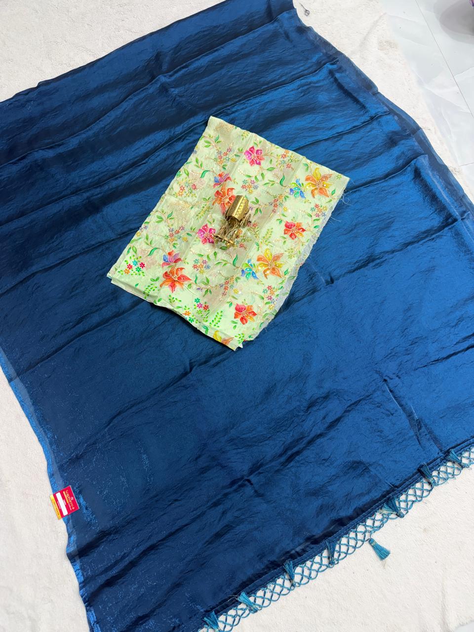 Premium Space silk saree with Chain Work Designer Blouse