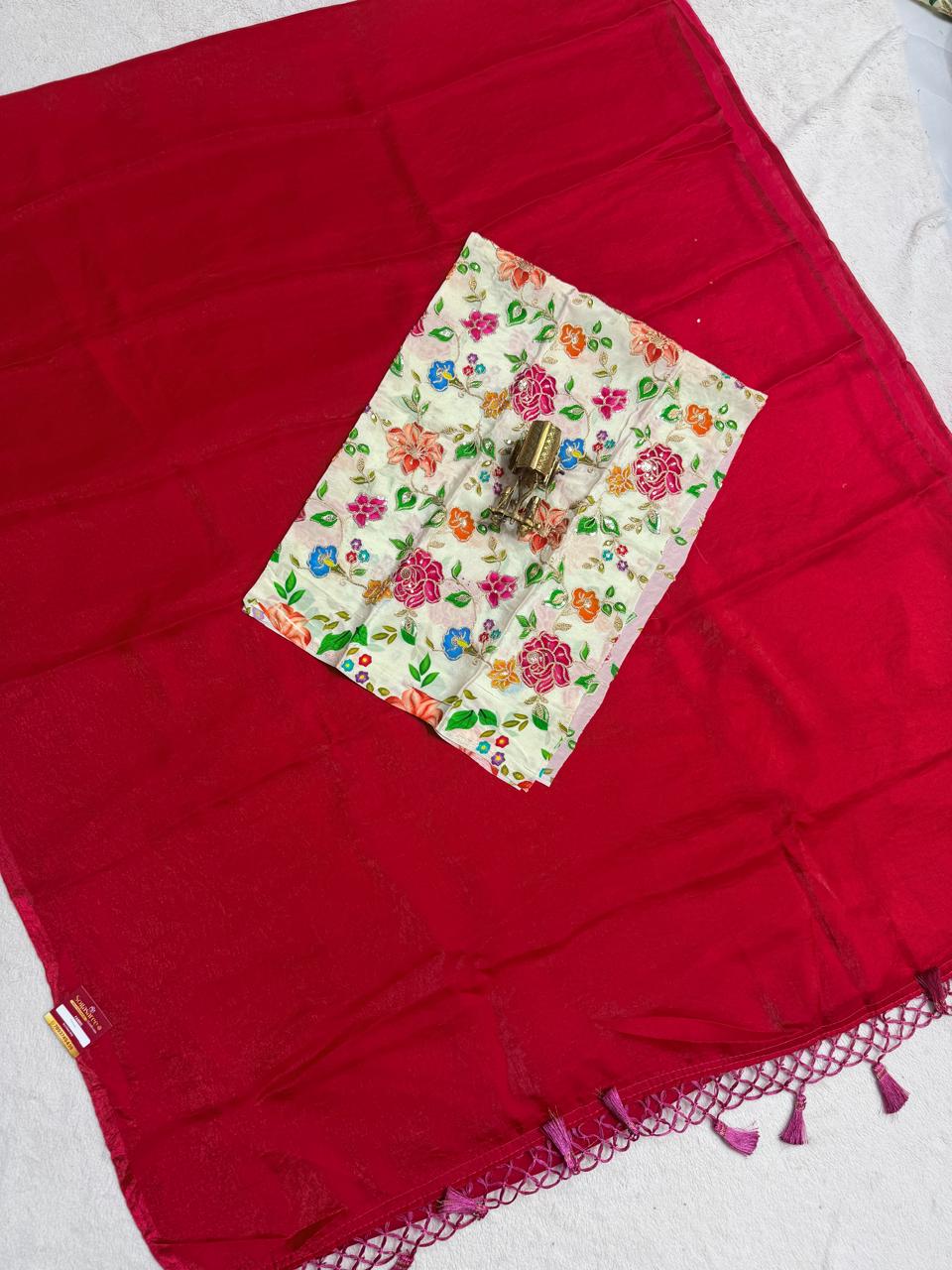 Premium Space silk saree with Chain Work Designer Blouse