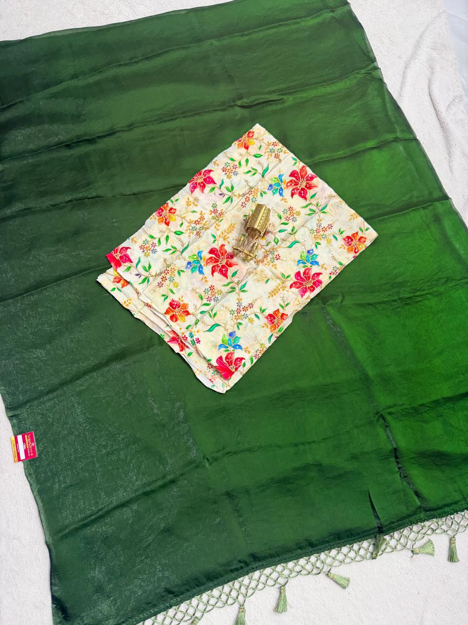 Premium Space silk saree with Chain Work Designer Blouse
