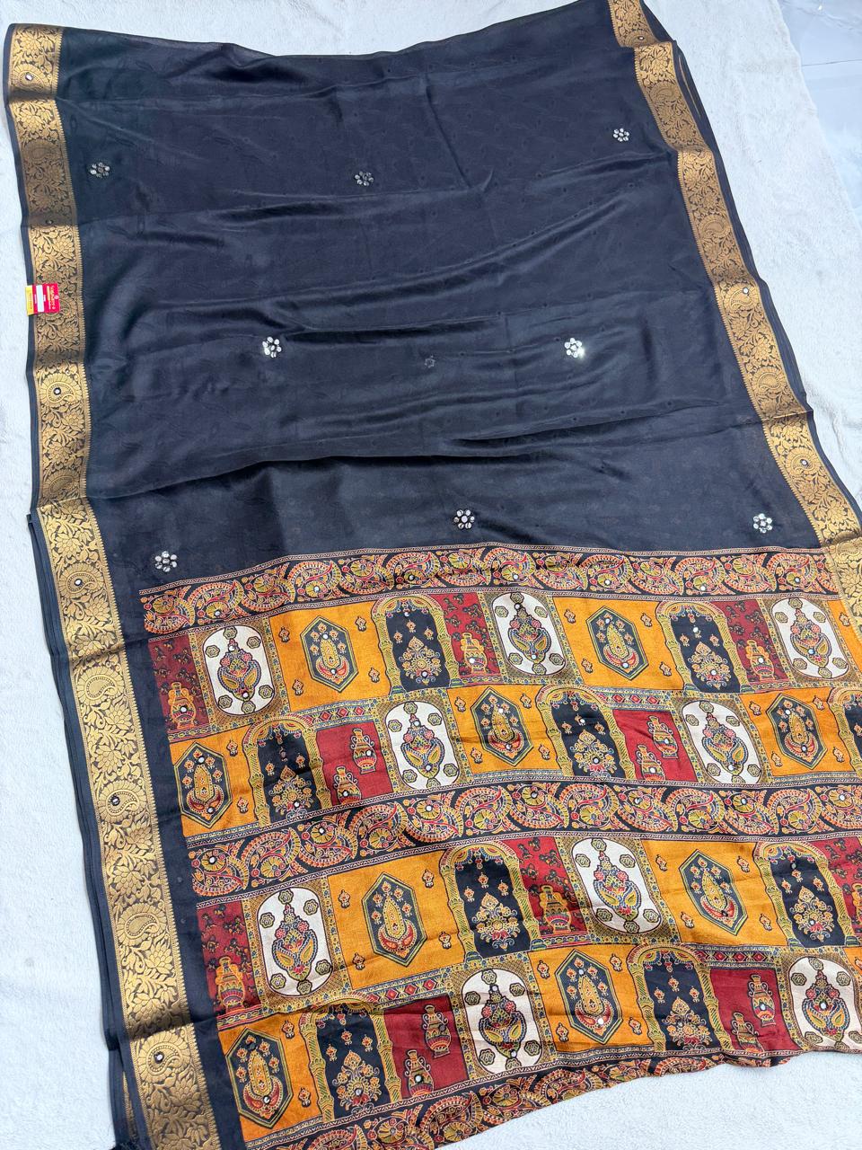 Marshmellow Silk Emboss Weaving Foil Work Saree