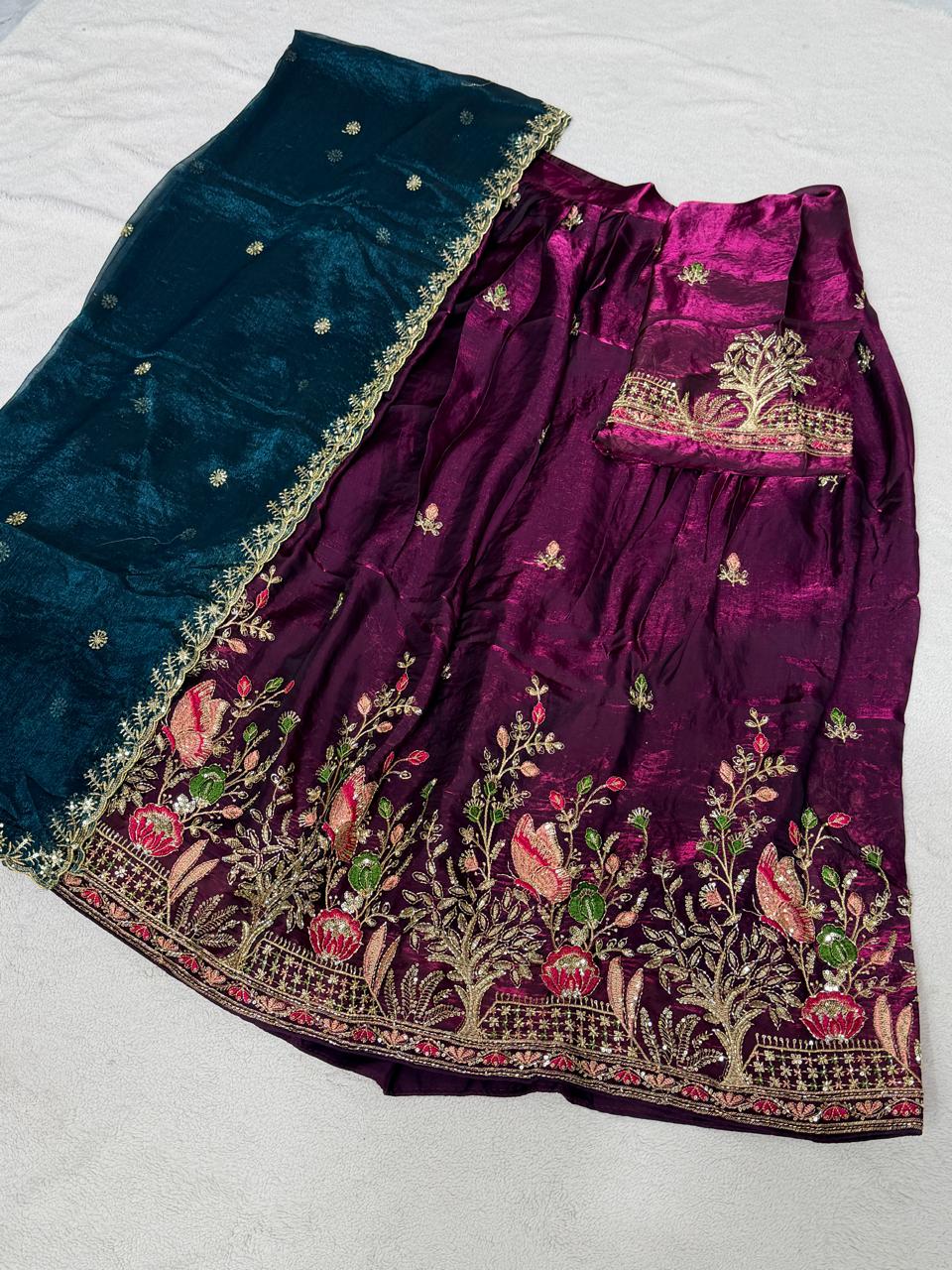 Premium space silk Embroidery and Cutdana work Party Wear Lehanga