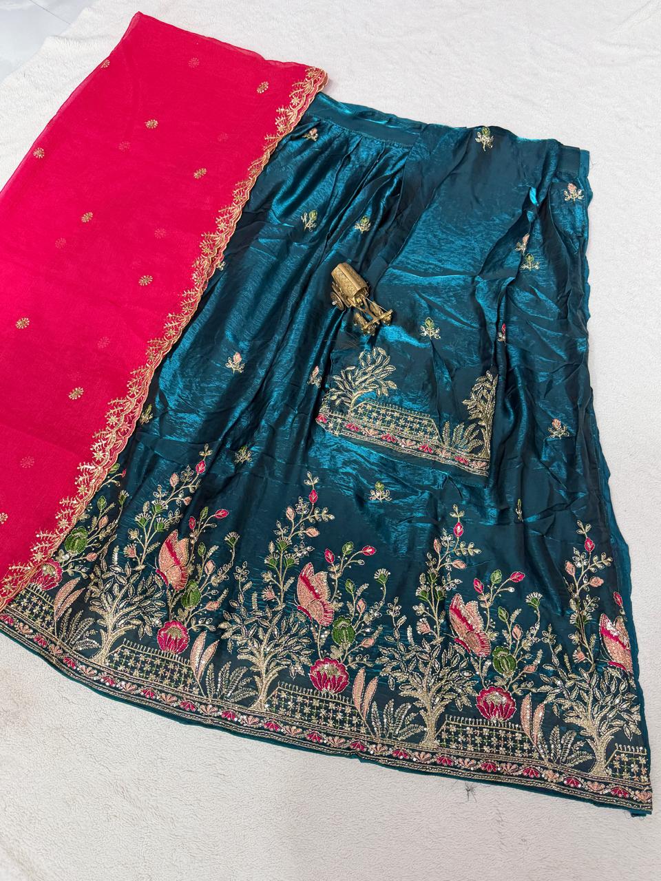 Premium space silk Embroidery and Cutdana work Party Wear Lehanga