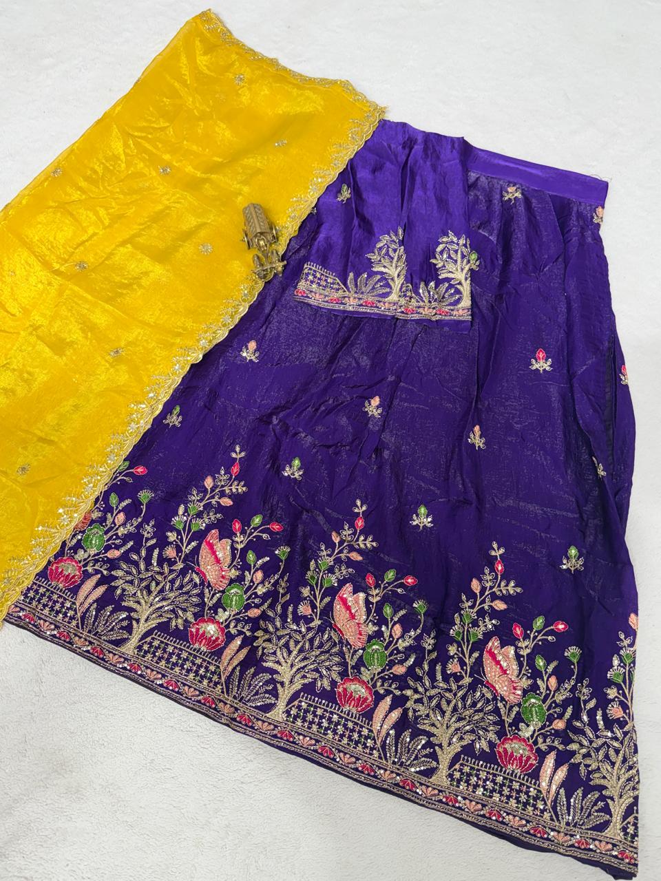 Premium space silk Embroidery and Cutdana work Party Wear Lehanga