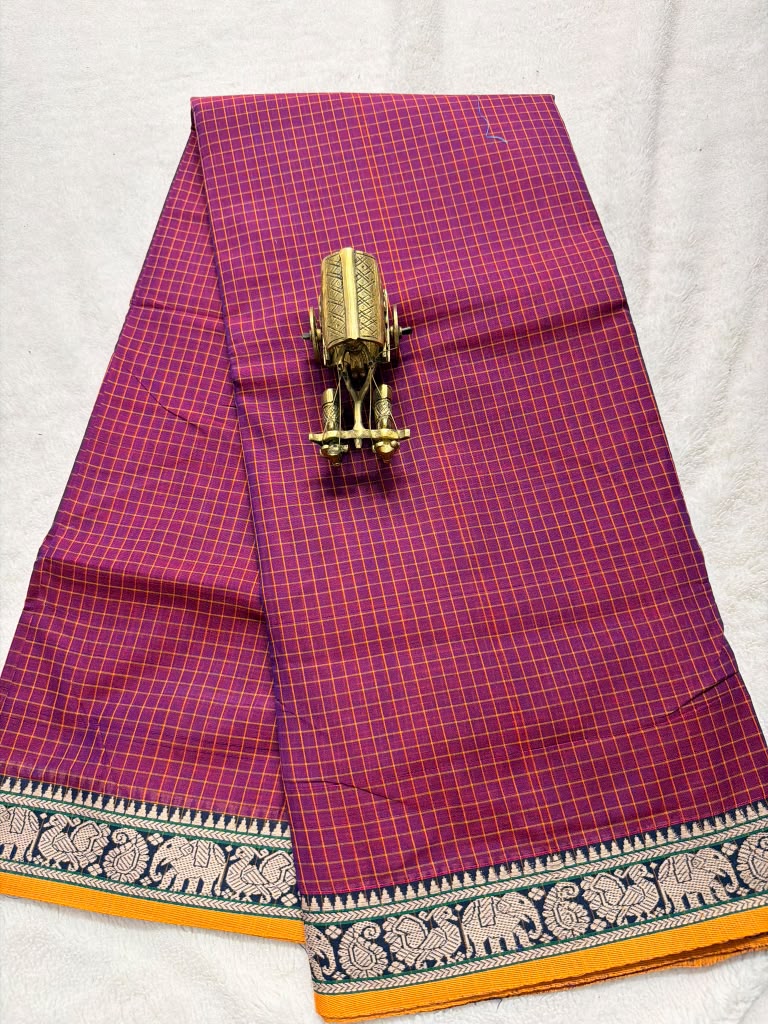 Pure NarayanaPet Cotton Check Sarees with Small Borders