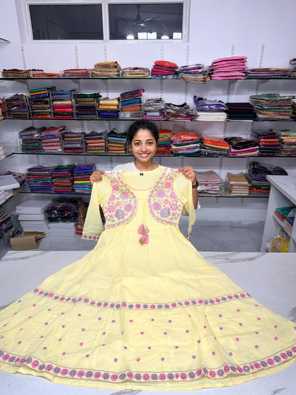 Cotton Embroidery Work Coat Style Frock