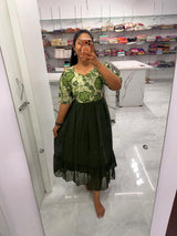 Georgette Kalamkari Frock Green