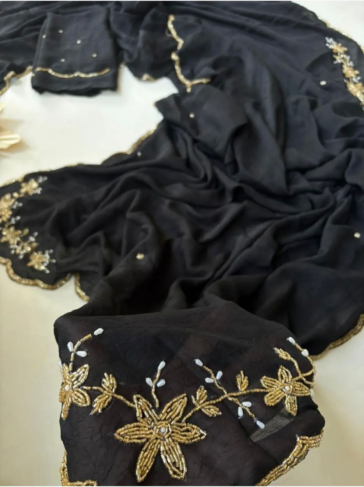 Rangoli crush sarees with sugarbeads work