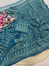 Kareena Kapoor inspired Georgette Saree with Mirror and cutdana Work - SogaSaree Handlooms