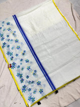 Lenin saree with gap border floral design
