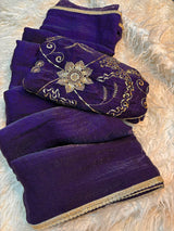 Crush Space Silk Saree with Maggam Work Blouse - Purple