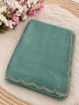 Space Silk Saree with Sugar Beads Work - Sky Blue