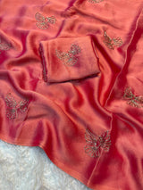 Georgette Saree with Sugarbeads Embroidery Work - Peach
