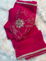 Crush Space Silk Saree with Maggam Work Blouse - Pink