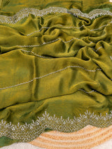 Space Silk Sugar Beads Work Saree - Light Green