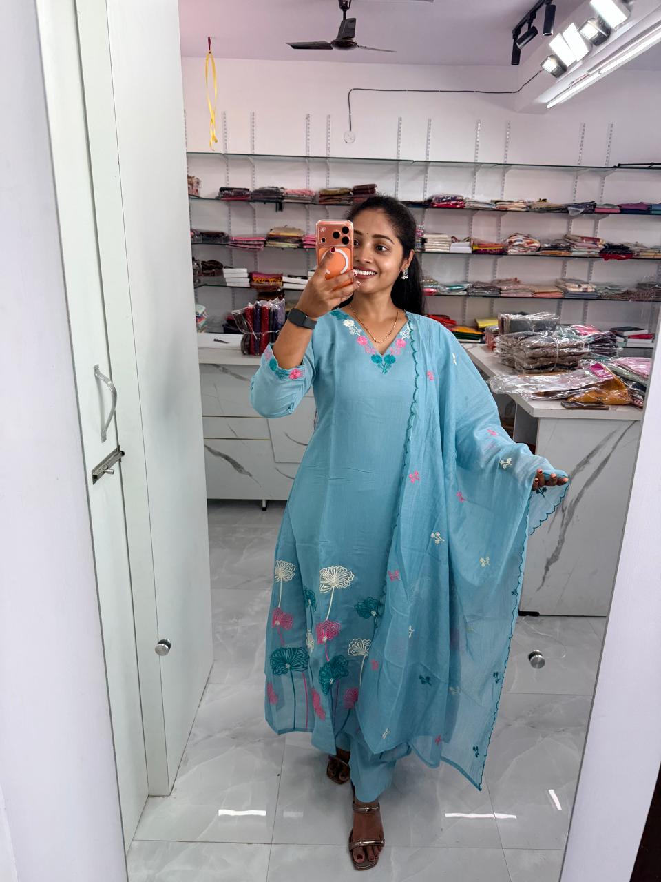 Mul Chanderi Embroidery Dress