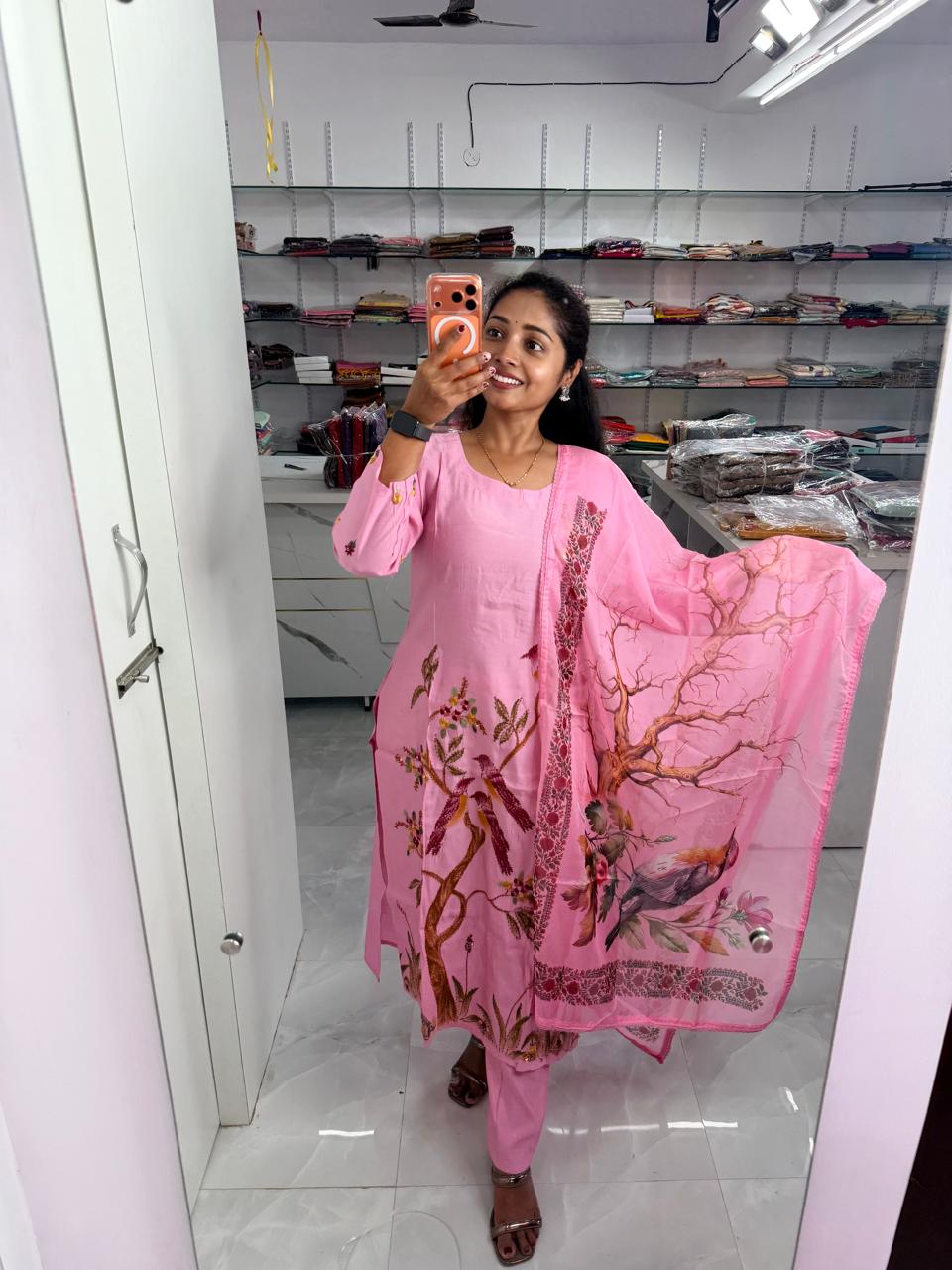 Mul Chanderi Brush Paint Kantha Dress