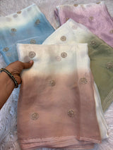 Space Silk Dual Shade Embroidery Work Sarees