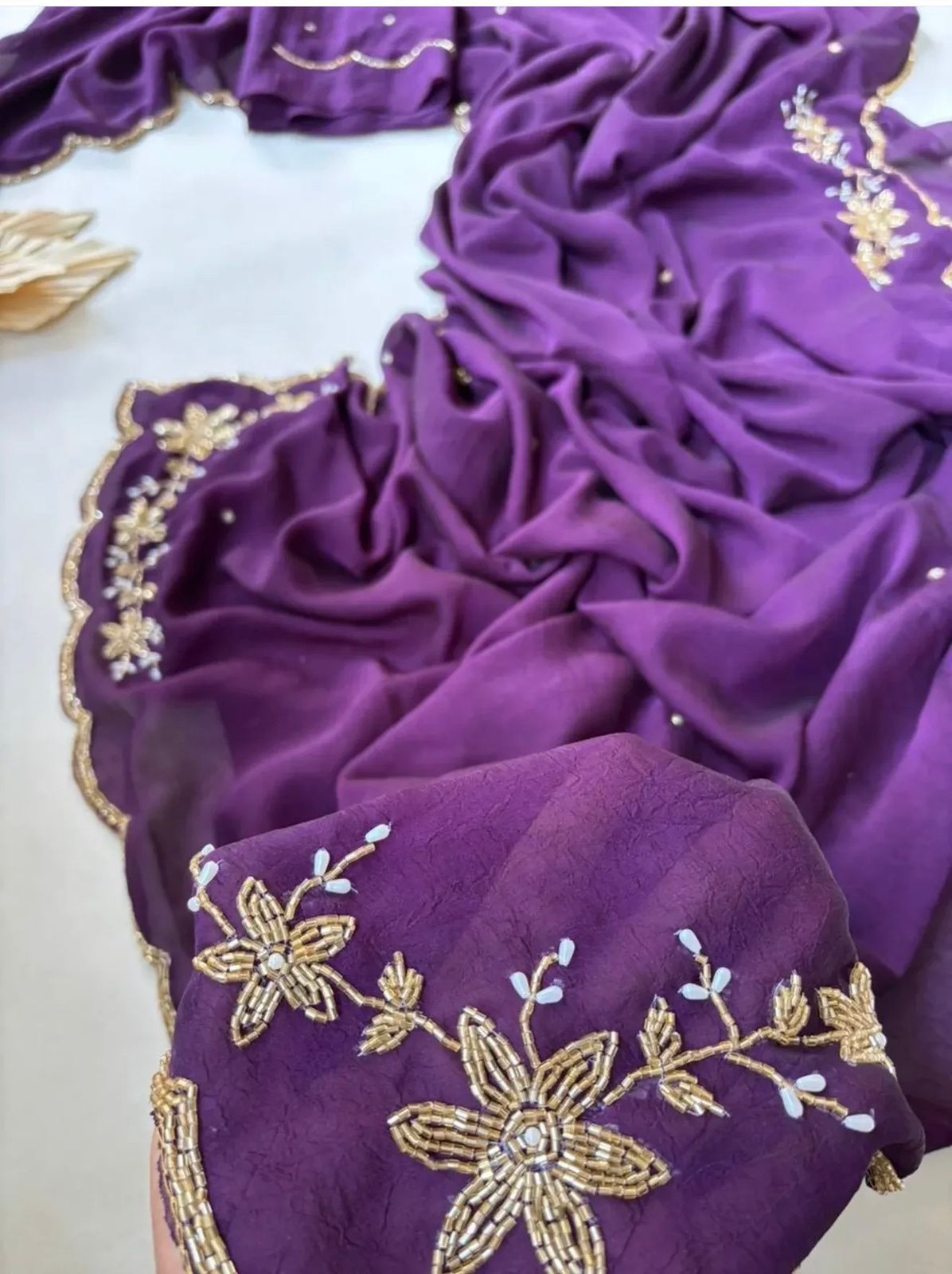 Rangoli crush sarees with sugarbeads work