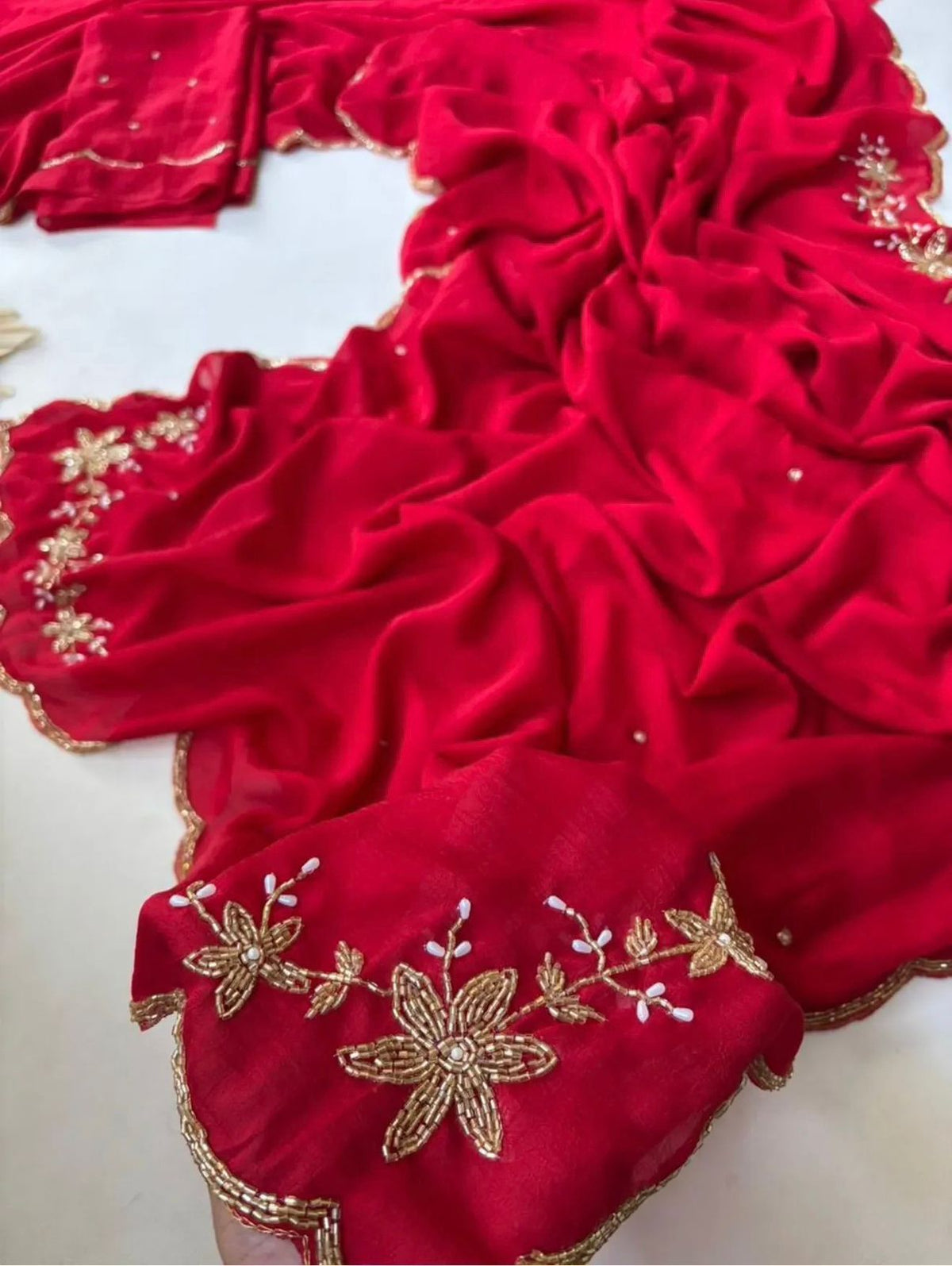 Rangoli crush sarees with sugarbeads work