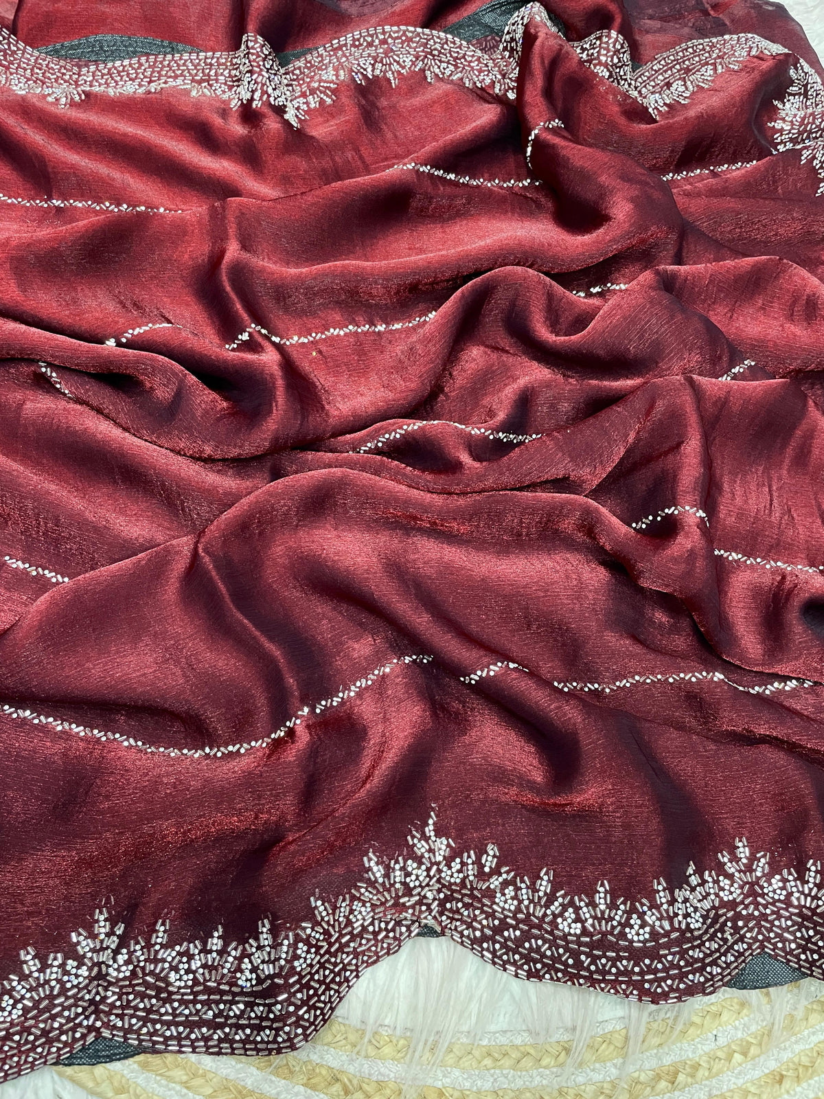 Space Silk Sugar Beads Work Saree