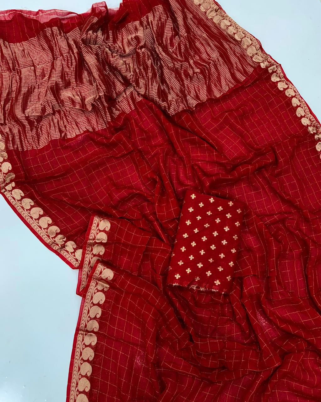 Chinnon Checks Mango Buta Saree - SogaSaree Handlooms