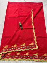 Mangalagiri Pattu Embroidery Work Saree with Contrast Border - SogaSaree Handlooms