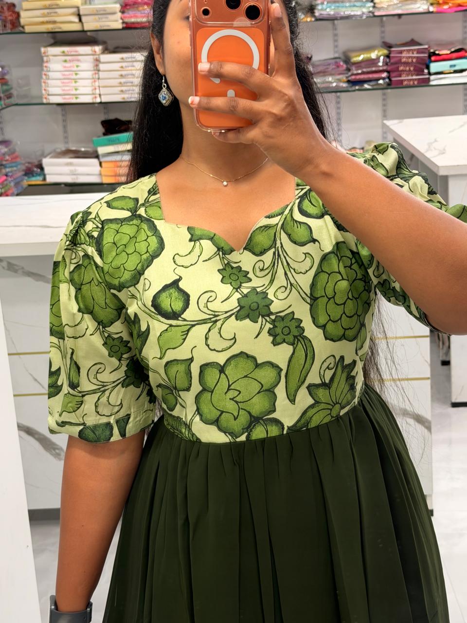 Georgette Kalamkari Frock Green